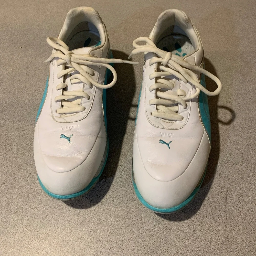 Puma White/Blue Leather Golf Shoes sz 8.5